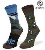 Skarpetki męskie - Kolorowe skarpetki asymetryczne – Wyjący Wilk - miniaturka - grafika 1