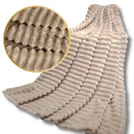 Koce - Gruby koc pluszowy wytłaczany narzuta pled paski 160x200 jasnobrązowy - miniaturka - grafika 1