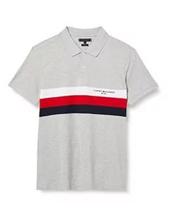 Koszulki męskie - Tommy Hilfiger Męska koszulka polo w bloki kolorów Slim S/S, jasnoszary wrzos, M - grafika 1