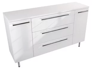 Szafka Stojąca Z Blatem ATH 140 cm D - Biały Wysoki Połysk - Uchwyty Chromowane - Szafki łazienkowe - miniaturka - grafika 1