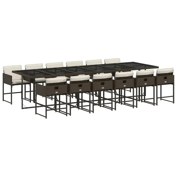 Zestaw Mebli Ogrodowych Rattan PE Brązowy, Stół 330x106x73 cm, Krzesło