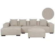 Narożniki - BELIANI Narożnik prawostronny z otomaną beżowy sztruksowy 4-osobowy sofa narożna z dodatkowymi poduszkami nowoczesny design - miniaturka - grafika 1