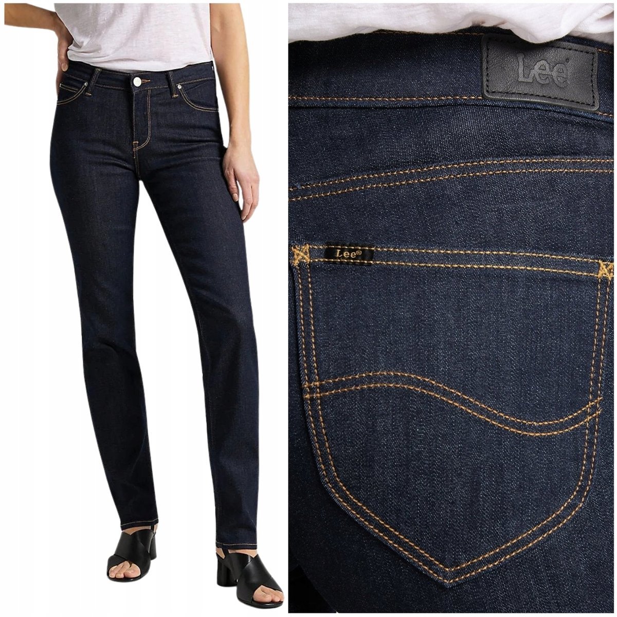 Lee MARION STRAIGHT Rinse proste granatowe damskie spodnie jeansowe W32 L35