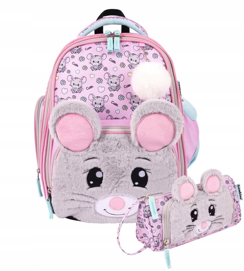 Plecak Szkolny dla dziewczynki Myszka Mouse Bambino +piórnik zestaw premium