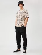 Koszulki męskie - Koton Męski T-shirt z nadrukiem z okrągłym dekoltem, bawełniany, krótki rękaw, Beżowy wzór (03h), S - miniaturka - grafika 1