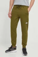 Spodnie męskie - The North Face spodnie dresowe bawełniane kolor zielony gładkie - miniaturka - grafika 1
