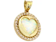 Wisiorki - Złota przywieszka 585 okrągła serduszko z opalem zdobiona cyrkoniami - miniaturka - grafika 1