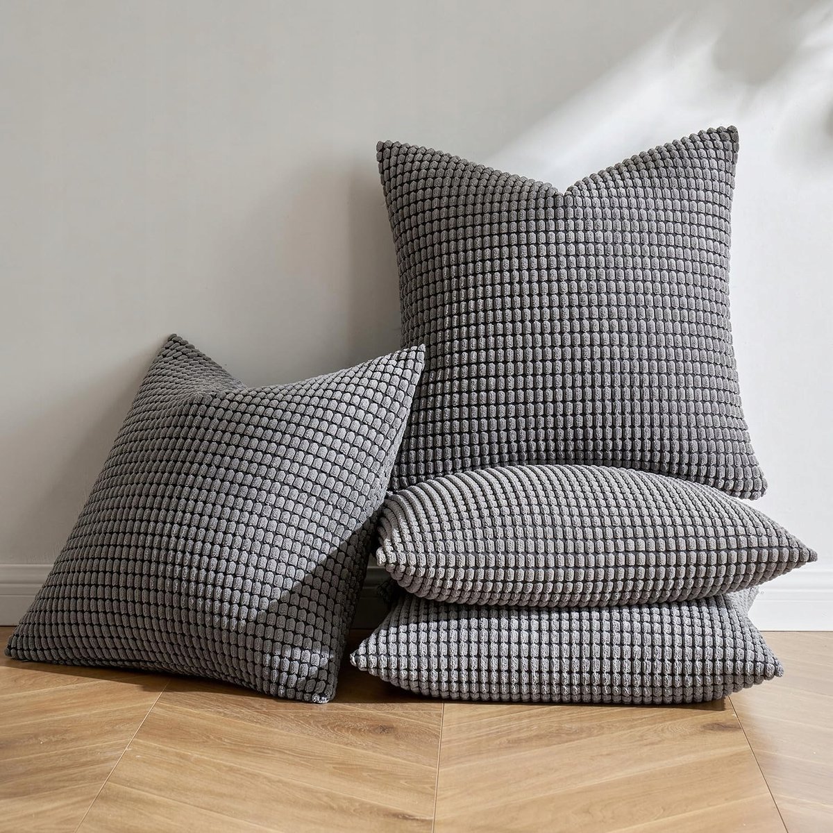 MIULEE Zestaw 4 Poszewek Kordsamt 40x40cm Ciemnoszary Sofa Salon