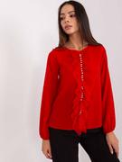 Bluzki damskie - Bluzka wizytowa czerwony elegancki elegancka dekolt okrągły rękaw 3/4 - miniaturka - grafika 1