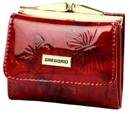 Portfel Damski Skórzany GREGORIO Skóra Licowa Lakierowany Mały Z Klamrą BTS-126 CZERWONY 9.5 x 8 x 2.5 [cm] - Portfele - miniaturka - grafika 1