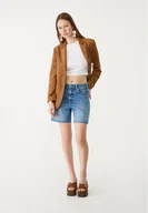 Marynarki i żakiety damskie - Stradivarius Marynarka ze sztucznego zamszu Jasny wielbłądzi XS - miniaturka - grafika 1