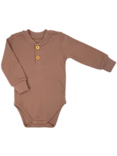 Niemowlęce body bawełna na długi rękaw z guzikami brązowy Nicol,r.68 - Body dla niemowląt - miniaturka - grafika 1