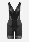 Body - Czarne Modelujące Body z Kopertowym Dekoltem i Koronką Tivas - miniaturka - grafika 1