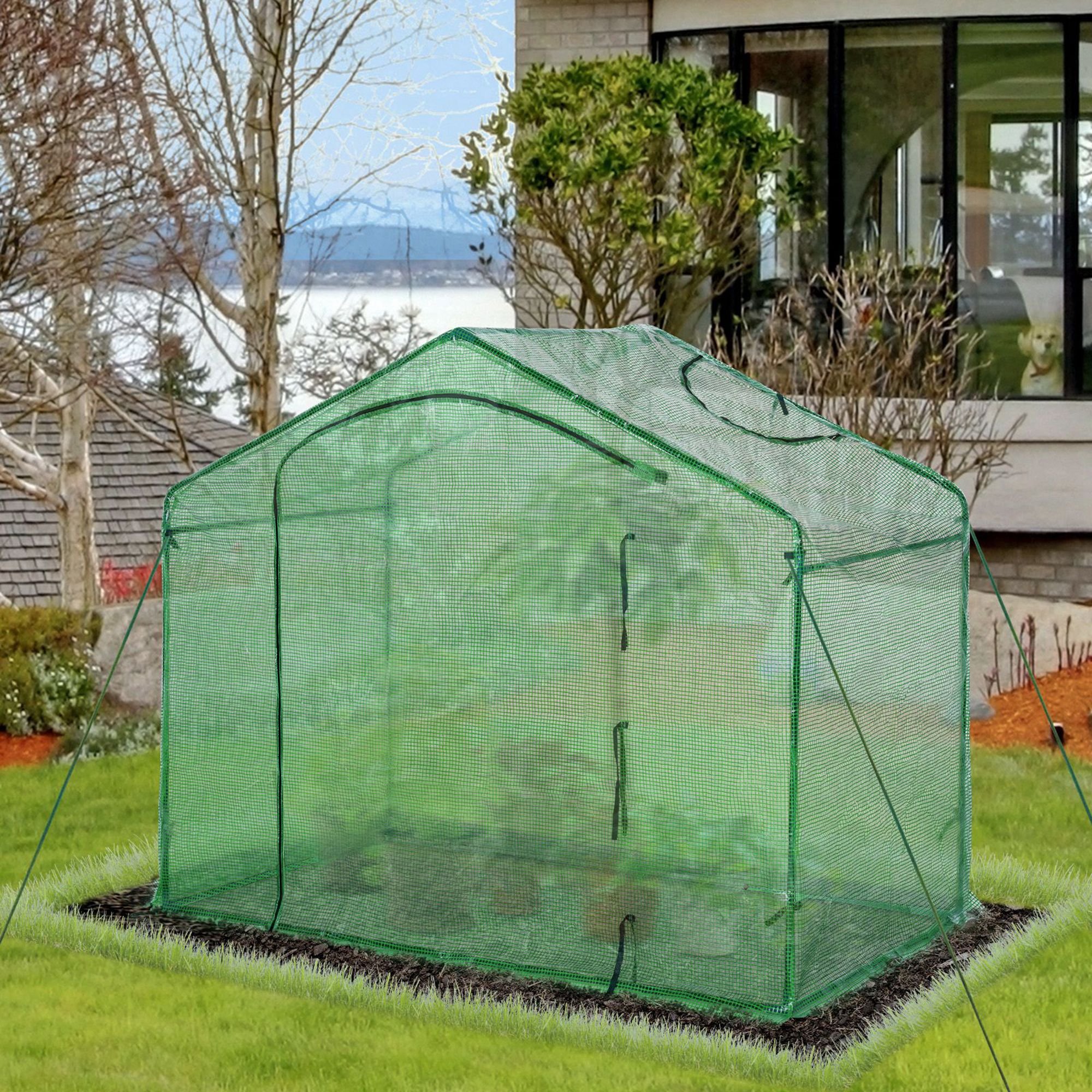 Szklarnia tunelowa Outsunny Szklarnia pomidorowa Szklarnia zimna rama z oknem i drzwiami Zielona stal PE plastik 180 x 100 x 168 cm