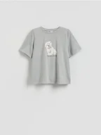 Koszulki i topy damskie - Reserved - T-shirt z nadrukiem - jasnoszary - miniaturka - grafika 1