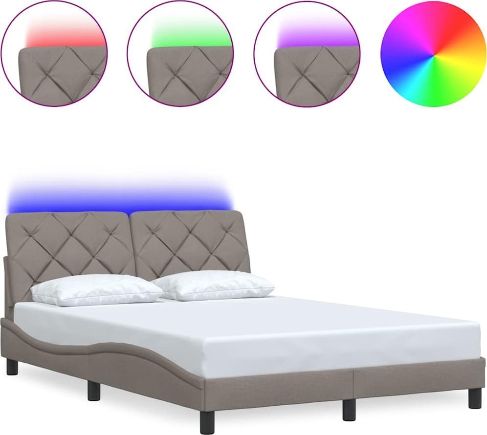 Rama łóżka z diodami LED bez materaca Taupe 120x200 cm Tkanina