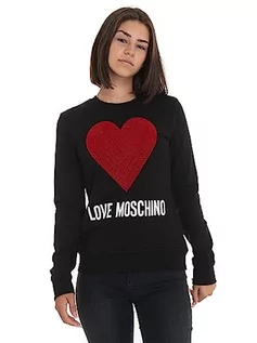 Bluzy damskie - Love Moschino Damska bluza z okrągłym dekoltem o kroju slim fit z długim rękawem maxi serce z haftowanymi cekinami i logo Water Print, czarny, 44 - grafika 1