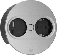 Gniazdka elektryczne - Bachmann BACHMANN TWIST 2 1xCEE7/3 1xUSB A/C 22W 0.2m GST18 srebrny okrągły - miniaturka - grafika 1