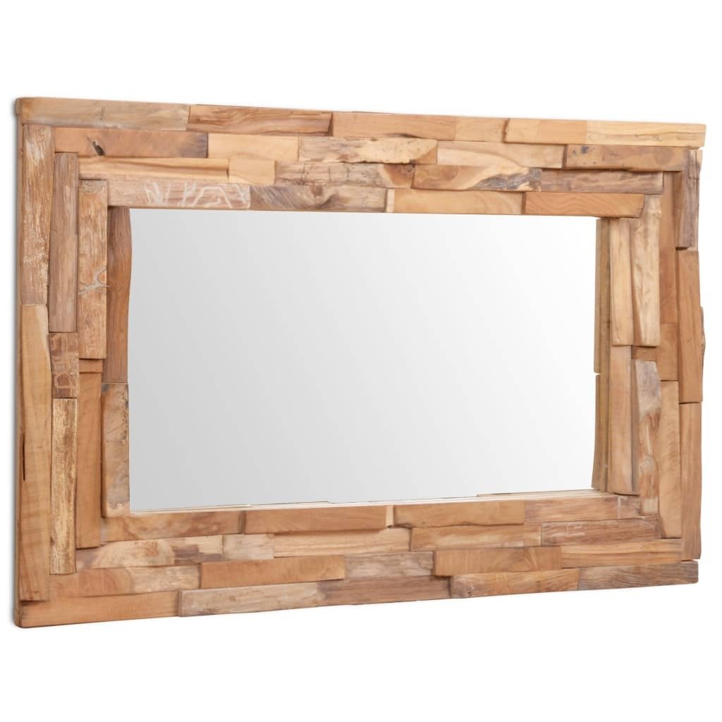Dekoracyjne prostokątne lustro z drewna tekowego 90 x 60 cm