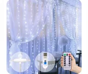 Girlandy - Kurtyna Świetlna kurtyna Led 3x3 m 300 Led Usb pilot+ haczyki Biały Zimny - miniaturka - grafika 1