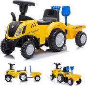 Jeździki dla dzieci - Sun Baby Jeździk pchacz chodzik traktor z przyczepą New Holland żółty - miniaturka - grafika 1