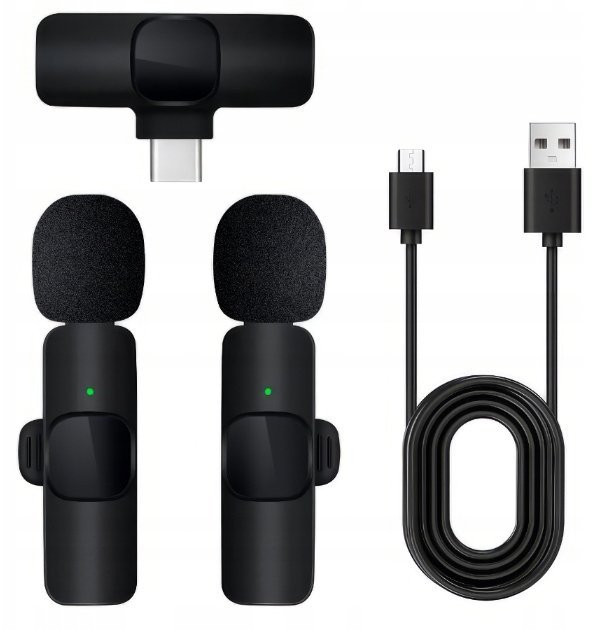 2x Mikrofon Bezprzewodowy Krawatowy USB-C Klips Android Streaming Live Vlog