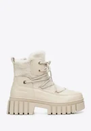 Półbuty męskie - Damskie trapery z futerkiem kremowe - miniaturka - grafika 1