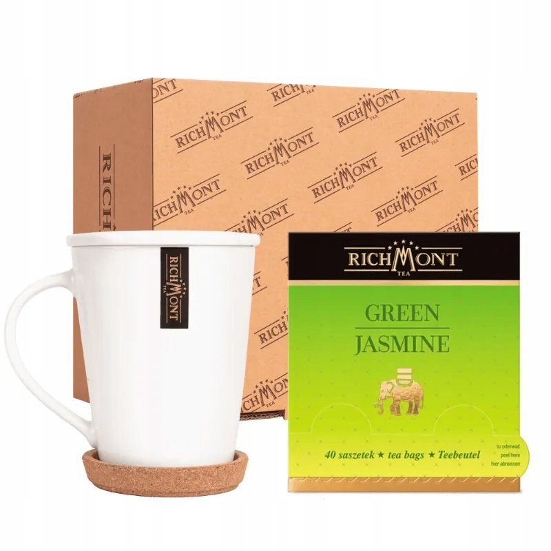 Zestaw Herbatka Richmont Green Jasmine 40 saszetek Zestaw Kubek Wieczko