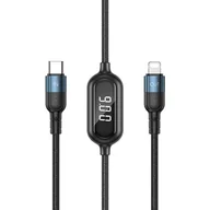 Kable USB - Remax Litxn kabel do szybkiego ładowania USB Typ C - Lightning 20W Power Delivery z wyświetlaczem ekranem miernik mocy 1m czarny (RC-193i) - miniaturka - grafika 1