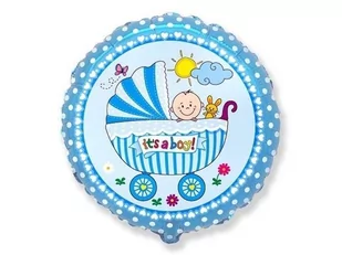 Balon foliowy Wózek niebieski - 46 cm - 1 szt. - Baby shower i roczek - miniaturka - grafika 1