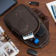 Nerki - Saszetka Nerka Przez Ramię Crossbody Męska Torba Dwukomorowa Skóra brązowa - miniaturka - grafika 1