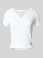 Koszulki i topy damskie - T-shirt z detalem z logo - miniaturka - grafika 1