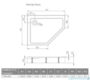 Radaway Doros Pt E Compact Stone brodzik pięciokątny 100x80x11,5cm lewy antracyt SDRPTP1080-05-64SL | - Brodziki prysznicowe - miniaturka - grafika 2