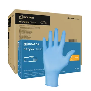 Rękawiczki nitrylowe XS niebieskie Mercator Nitrylex Classic 100sztuk karton 10op - Rękawiczki jednorazowe - miniaturka - grafika 1