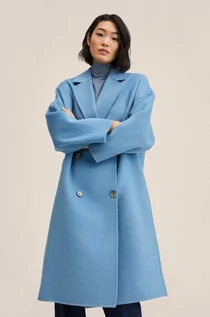 Płaszcze damskie - Mango płaszcz wełniany Picarol kolor niebieski przejściowy dwurzędowy - grafika 1