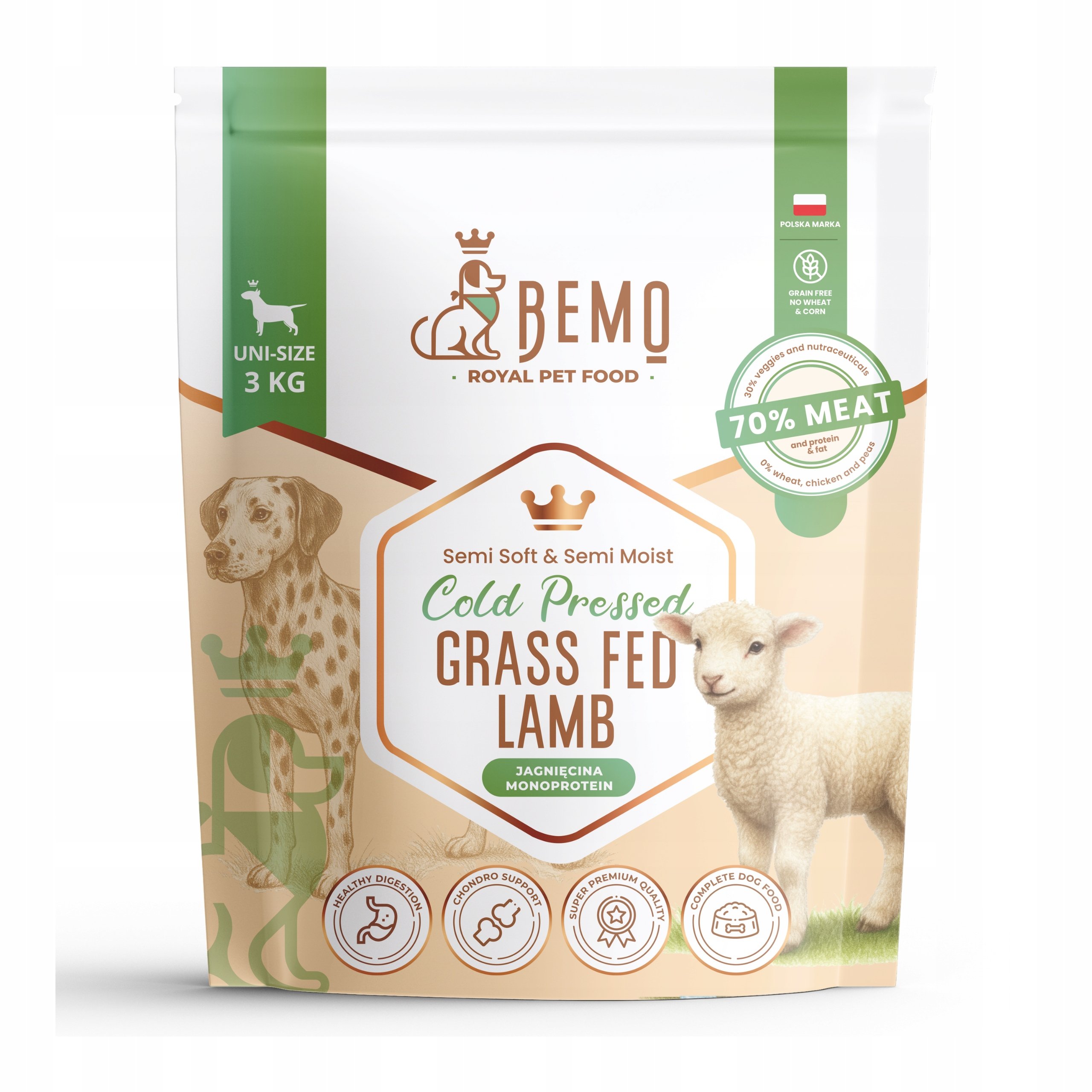 Karma półwilgotna dla psa Bemo Cold Pressed Lamb 3 kg jagnięciną półmiękka