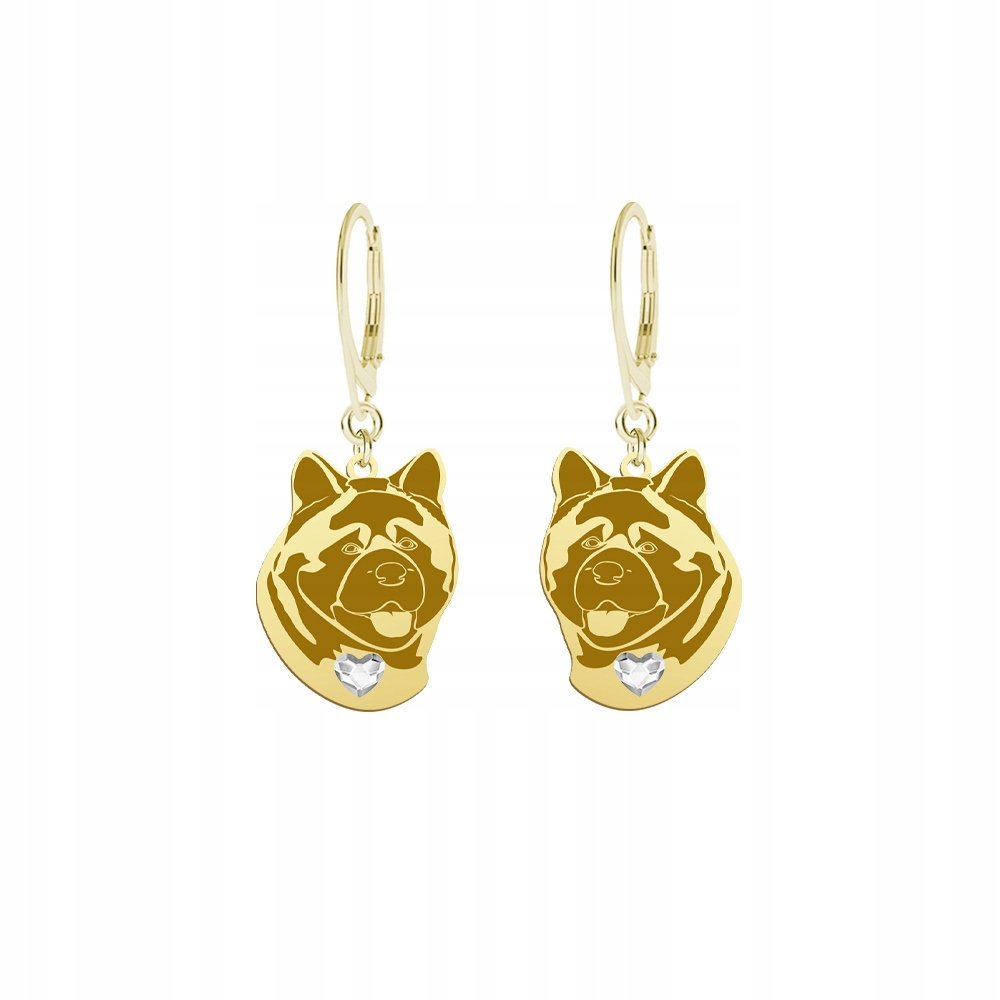 Kolczyki Złote z psem Akita Amerykańska 925 Biżuteria Prezent GRAWER GRATIS