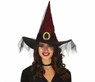 Dodatki do strojów karnawałowych - Kapelusz czarownicy z woalem bordowy na Halloween - 1 szt. - miniaturka - grafika 1