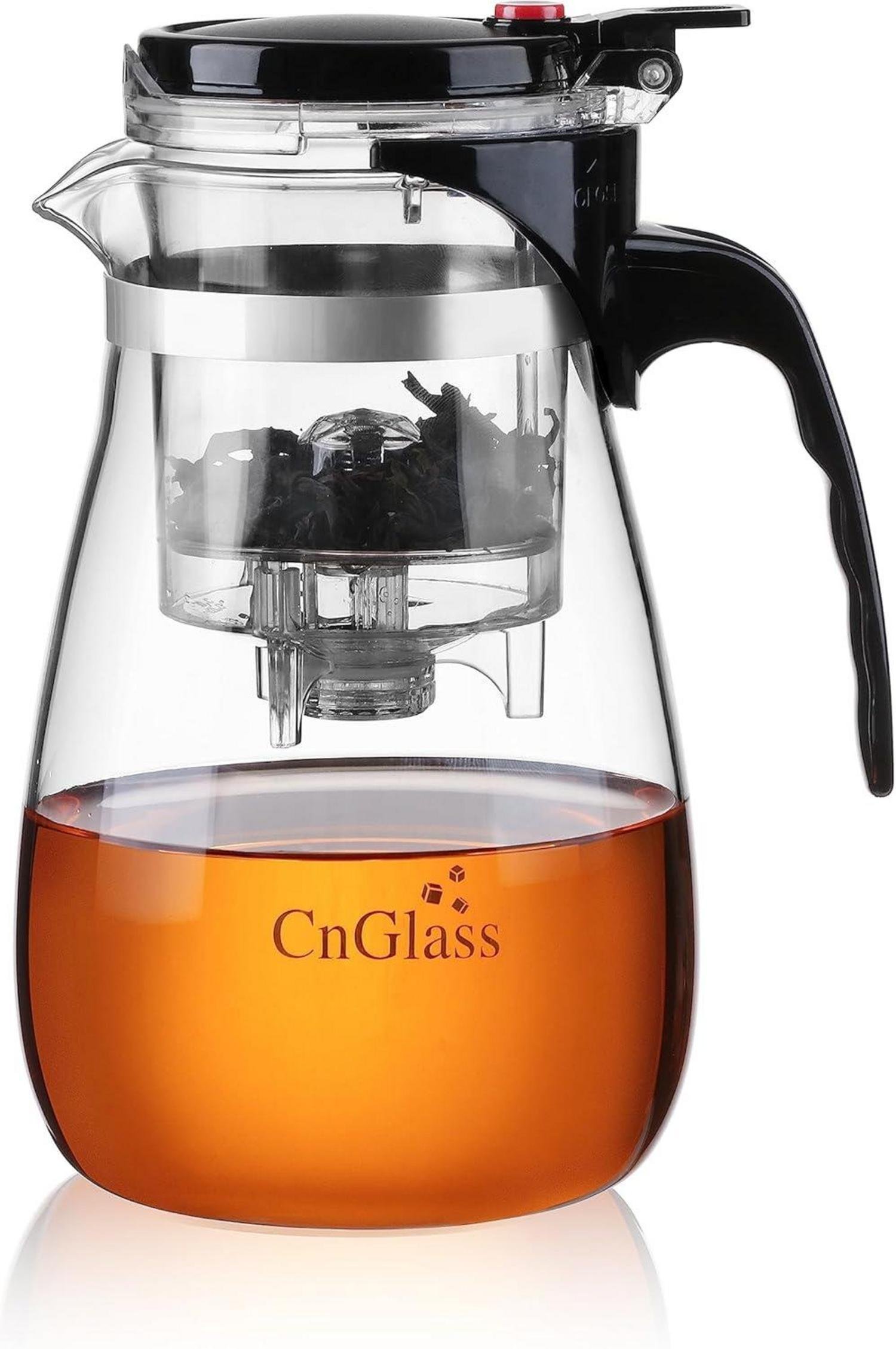 Szklany czajniczek CNGLASS z wyjmowanym sitkiem, przezroczysty czajniczek o pojemności 900 ml do filtrowania - zupa herbaciana, herbata liściasta, herbata kwitnąca