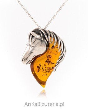 ankabizuteria.pl Piękna zawieszka srebrna KOŃ z bursztynem