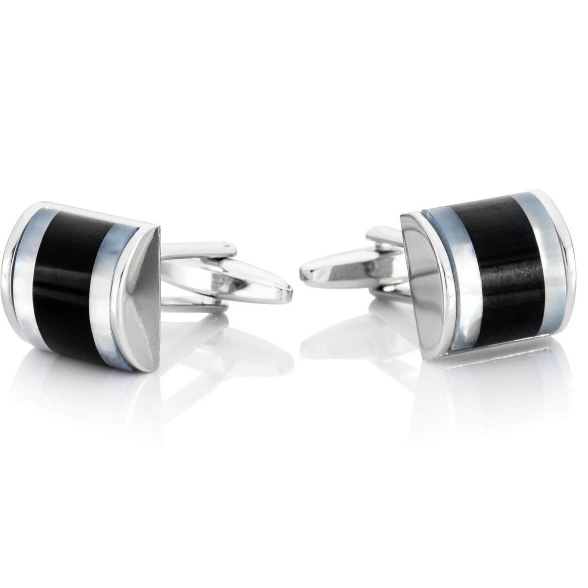 Półokrągłe spinki do mankietów onyks i masa perłowa SD-1202