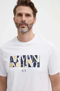 Koszulki męskie - Armani Exchange t-shirt bawełniany kolor biały z nadrukiem - grafika 1