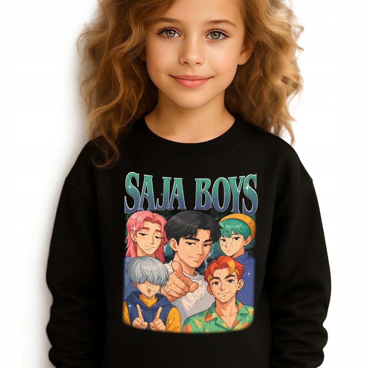 Bluza Dziecięca Czarna SAJA BOYS GIRL DINNER K-pop Muzyka Wzory Rozm 152 cm