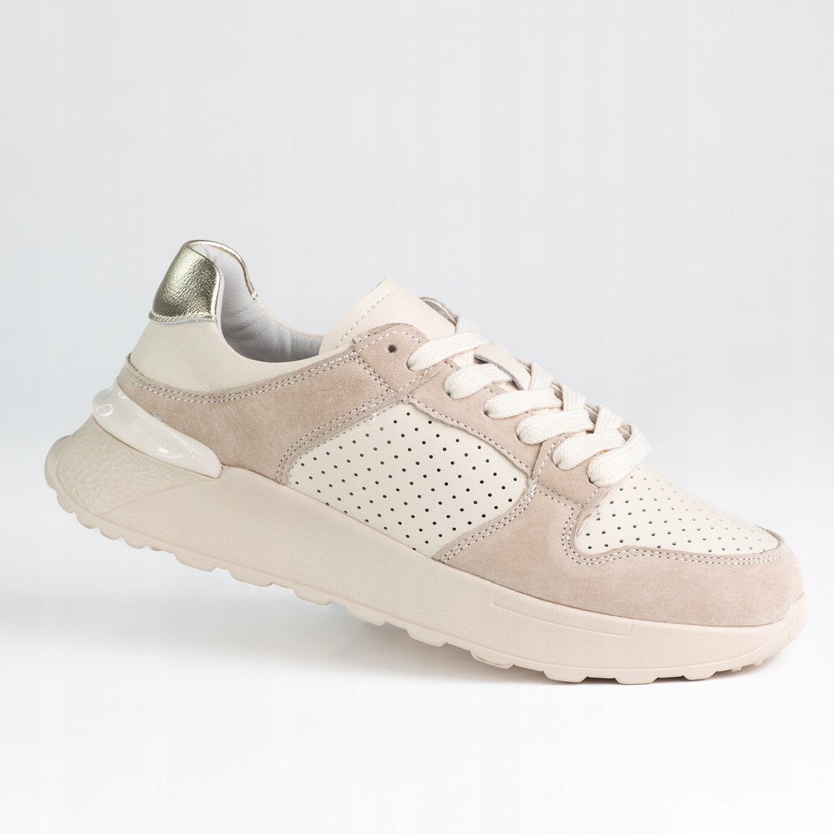 Skórzane damskie półbuty GOODIN GD-XF-192 ażurowe zamszowe lekkie beż 38