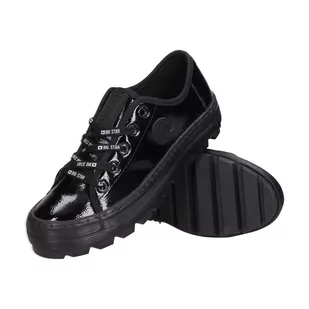 Czarne niskie lakierowane trampki damskie na traperze BIG STAR KK27404 - Trampki damskie - miniaturka - grafika 1