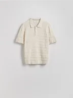 Swetry męskie - Reserved - Strukturalny sweter polo - kremowy - miniaturka - grafika 1