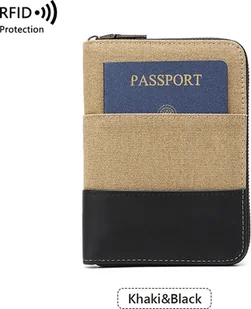 INF Etui na paszport i portfel podróżny z blokadą RFID Khaki+Czarny - Portfele - miniaturka - grafika 1