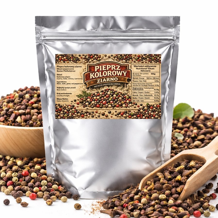 Pieprz Kolorowy Ziarno - mieszanka PREMIUM do młynka, intensywny smak 200g
