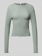 Bluzki damskie - Bluzka z długim rękawem o kroju slim fit z efektem seersucker model ‘LENA’ - miniaturka - grafika 1