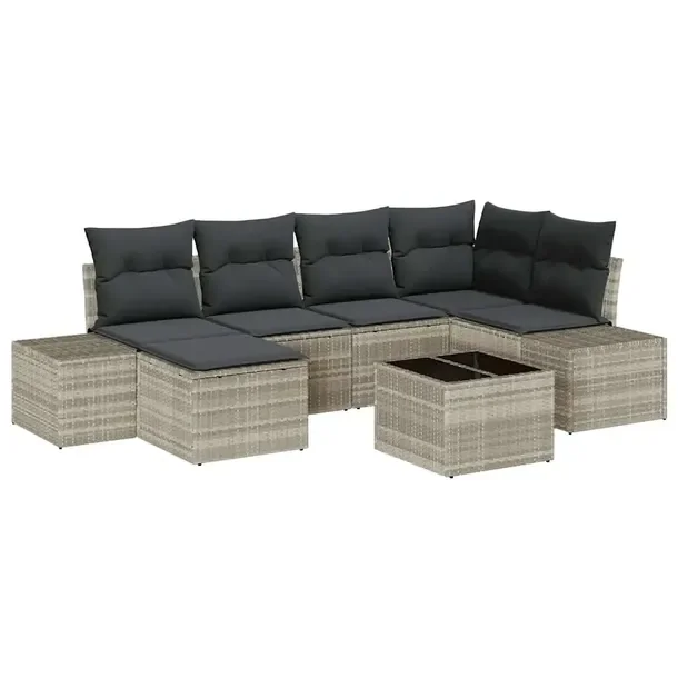 Zestaw Modułowy Sofa Ogrodowa z Polirattanu, Jasnoszary, 7 Elementów